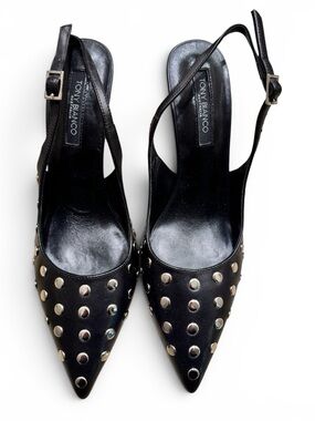 Tony Bianco Black Pointed Slingback Pumps with Silver Studs